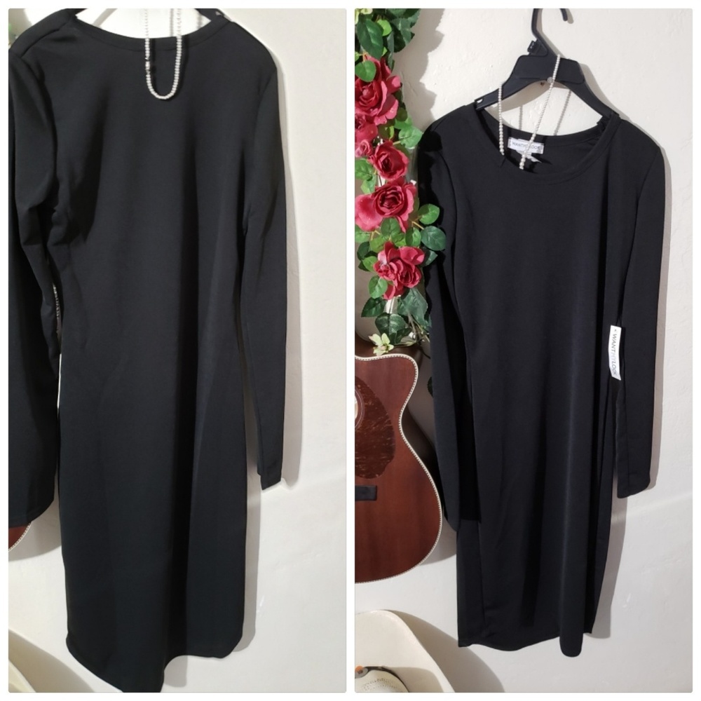 NEW DRESS MIDI COLOR BLACK WANTMYLOOK SIZE LARGE - Picture 4 of 8